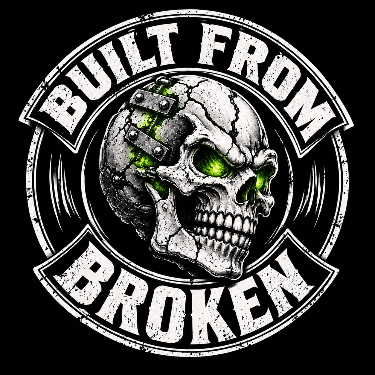 HHSS Built From Broken emblem — a broken skull repaired with acid green