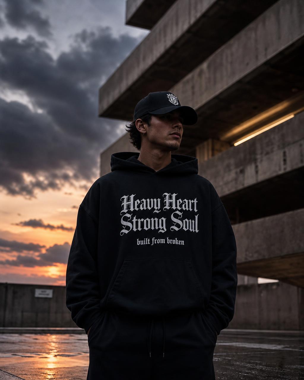 HHSS black hoodie — Heavy Heart Strong Soul lifestyle